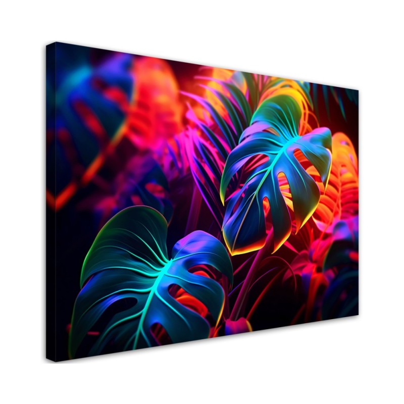 Painting for living room - Monstera leaves in neon colours | FEEBY