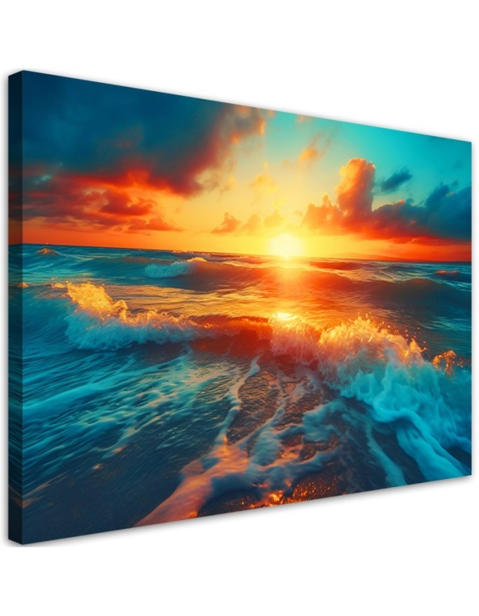 Living room painting - Sunset and sea waves | FEEBY