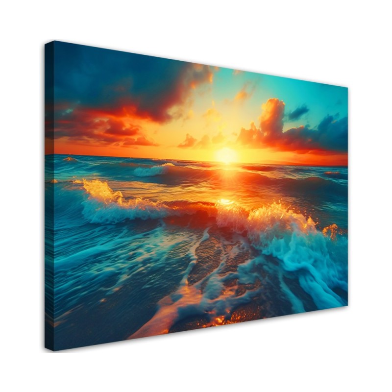 Living room painting - Sunset and sea waves | FEEBY