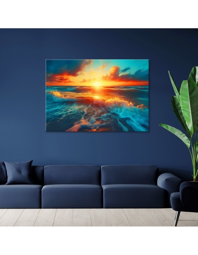 Living room painting - Sunset and sea waves | FEEBY