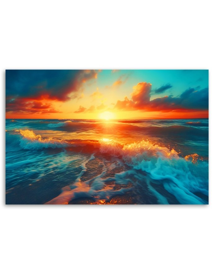 Living room painting - Sunset and sea waves | FEEBY