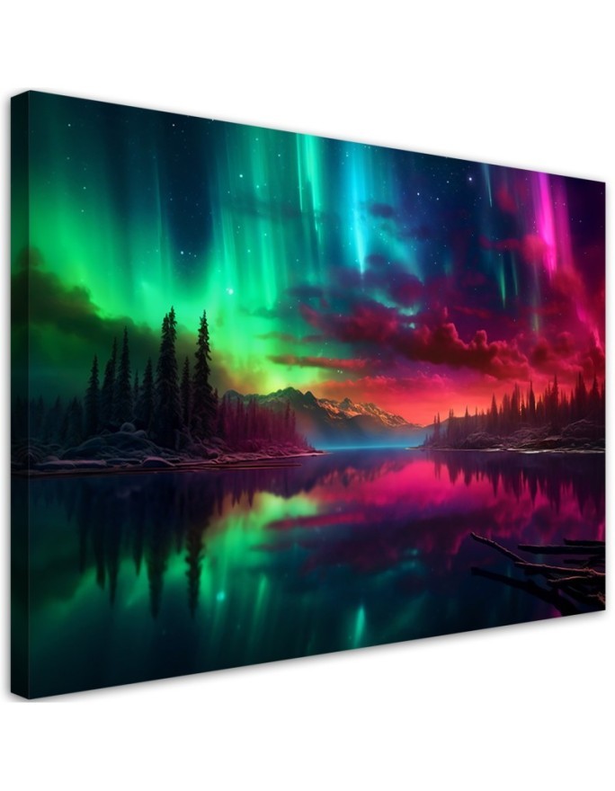 Print on canvas - Aurora borealis on a mountain background | FEEBY