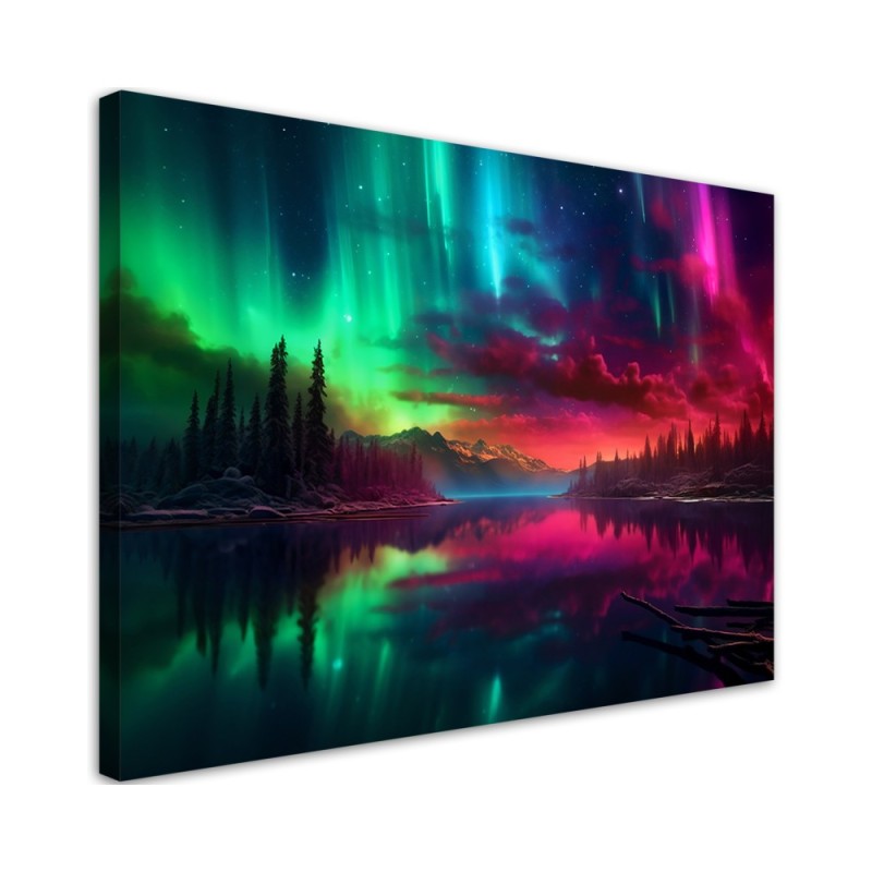 Print on canvas - Aurora borealis on a mountain background | FEEBY