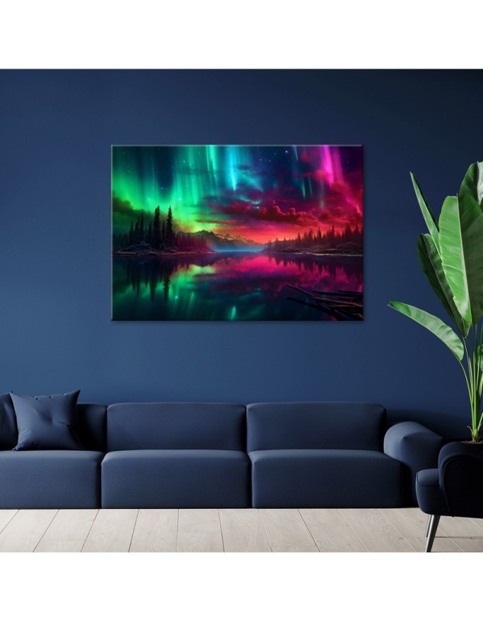 Print on canvas - Aurora borealis on a mountain background | FEEBY