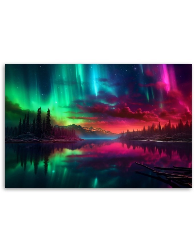 Print on canvas - Aurora borealis on a mountain background | FEEBY