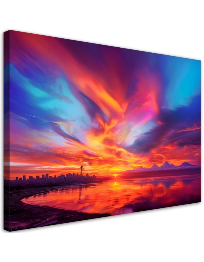 Living room canvas print - Abstract sky over city | FEEBY