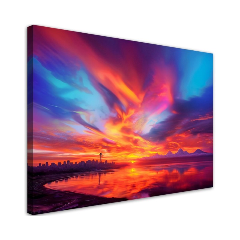 Living room canvas print - Abstract sky over city | FEEBY