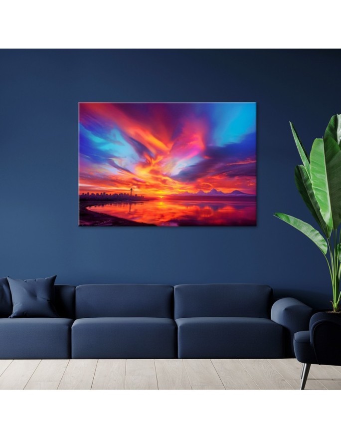 Living room canvas print - Abstract sky over city | FEEBY