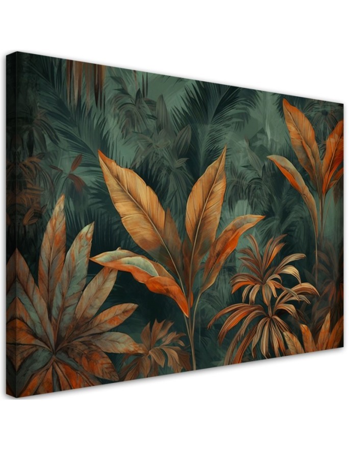 Modern painting for living room - Tropical orange leaves | FEEBY