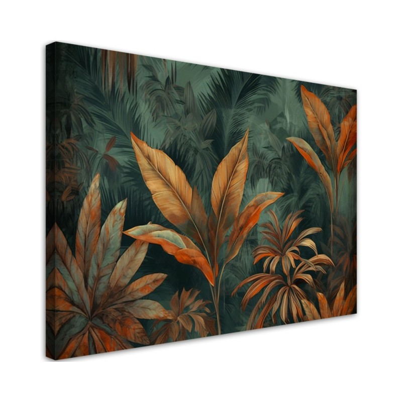 Modern painting for living room - Tropical orange leaves | FEEBY
