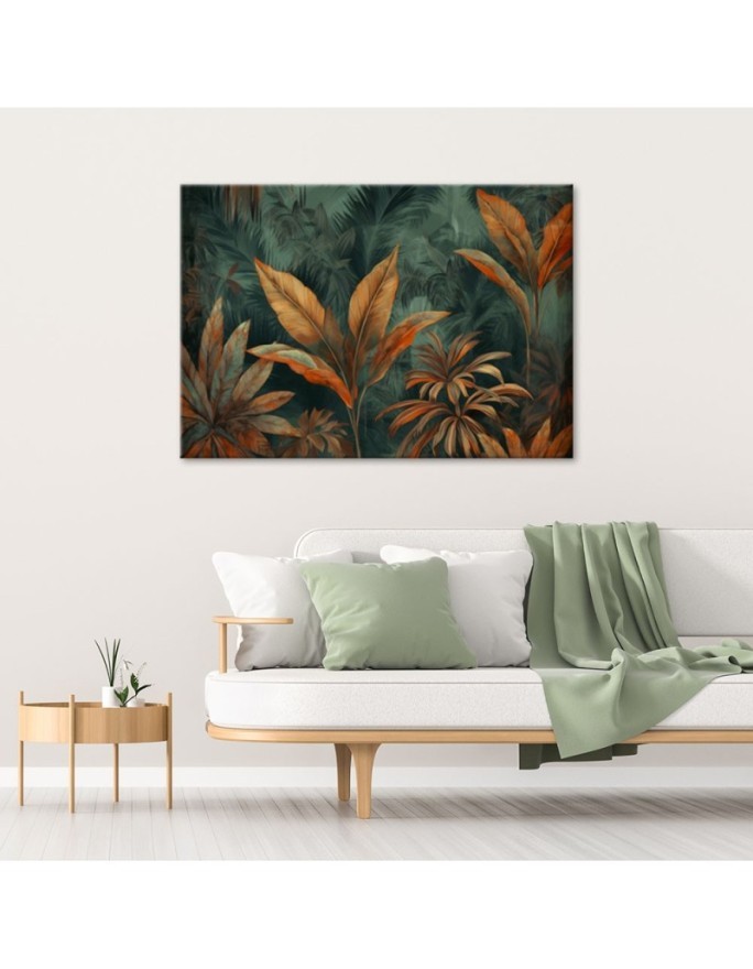Modern painting for living room - Tropical orange leaves | FEEBY