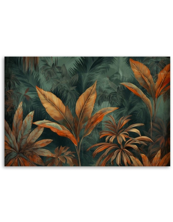 Modern painting for living room - Tropical orange leaves | FEEBY