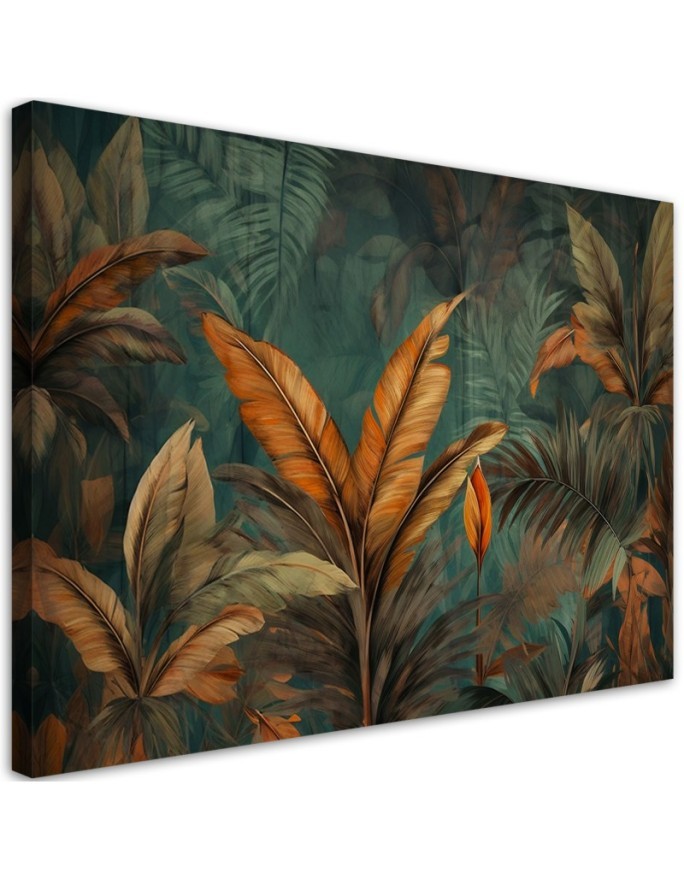 Modern painting for living room - Tropical leaves flowers | FEEBY