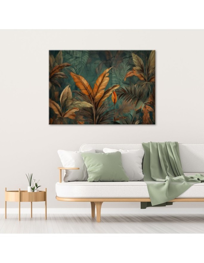 Modern painting for living room - Tropical leaves flowers | FEEBY
