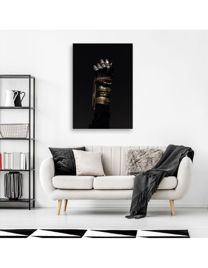Canvas print for living room - Hand with gold jewellery | FEEBY
