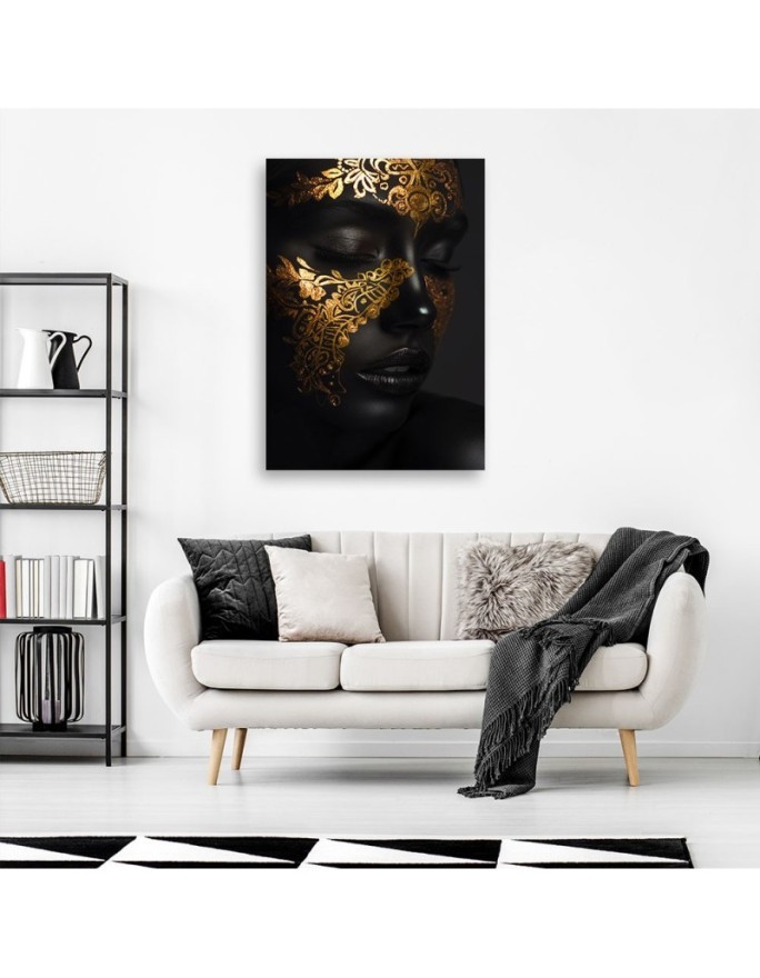 Stylish painting for the living room - Woman's face in gold | FEEBY