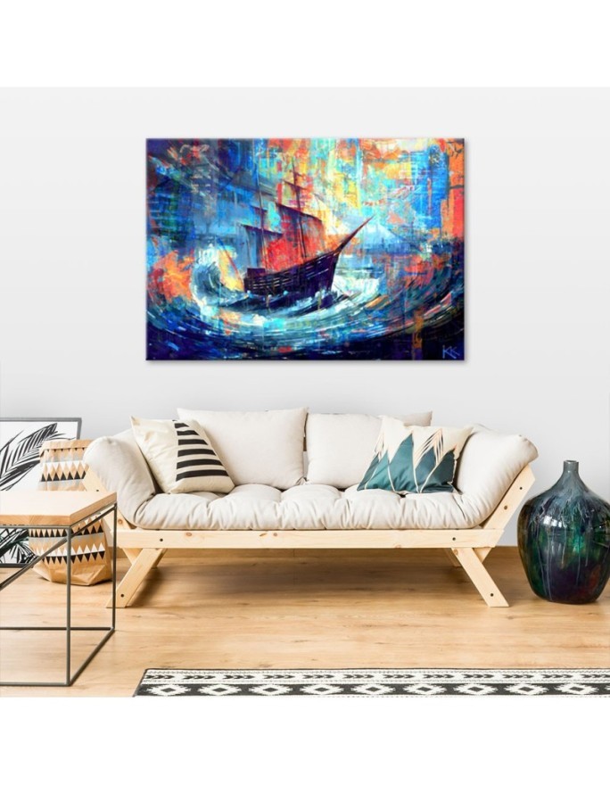 Modern painting for bedroom - Ship at sea | FEEBY