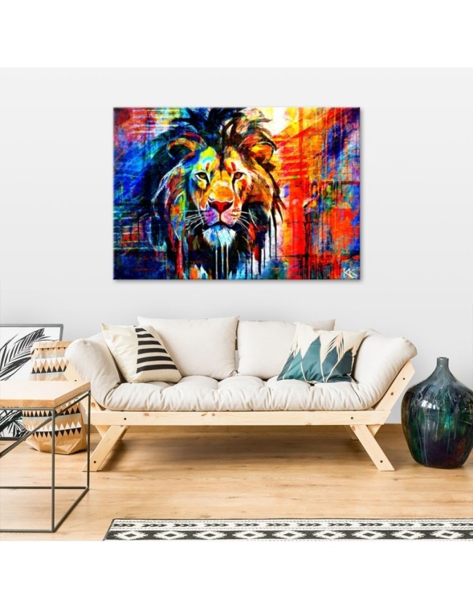Painting for living room - Colourful Lion Abstract | FEEBY