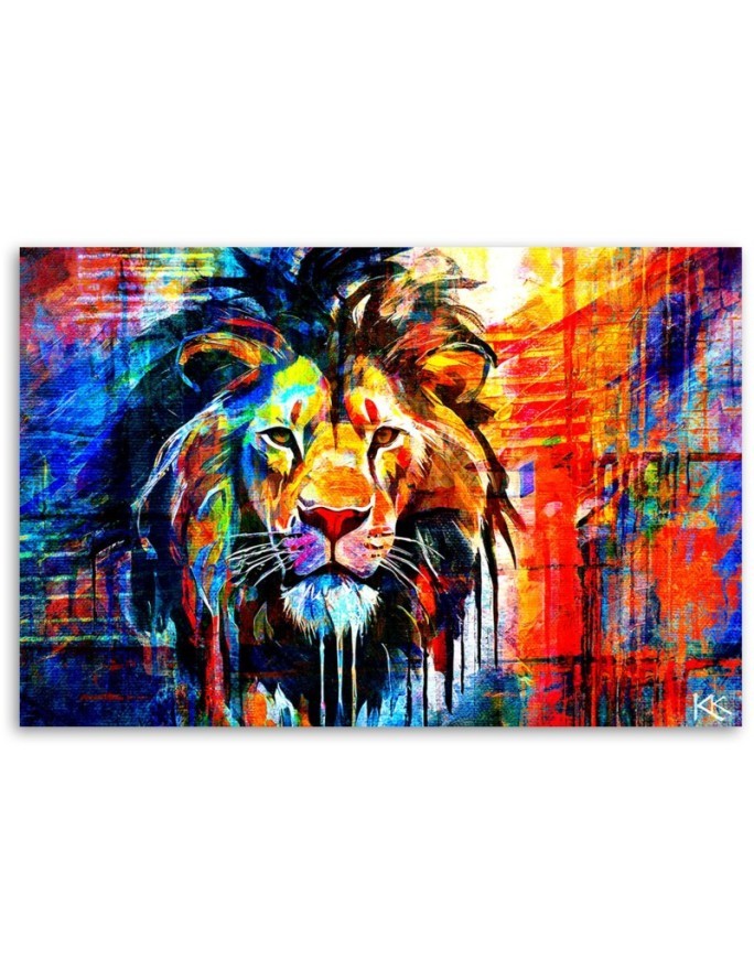 Painting for living room - Colourful Lion Abstract | FEEBY