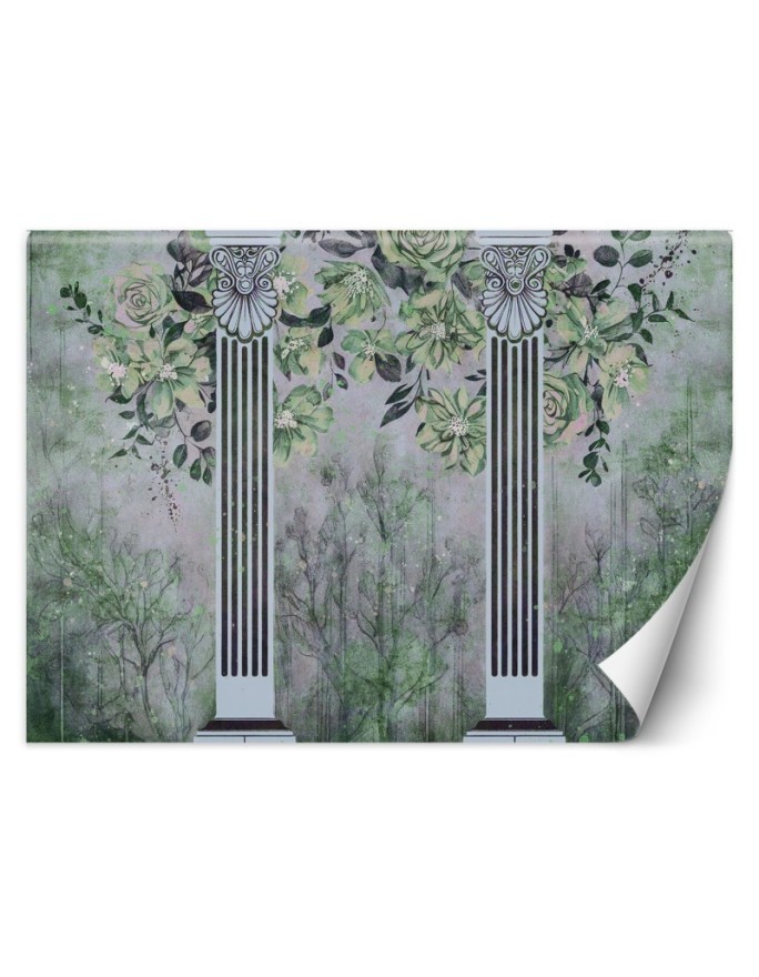 Wall mural for living room - Ancient columns and flowers | FEEBY