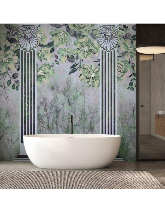 Wall mural for living room - Ancient columns and flowers | FEEBY