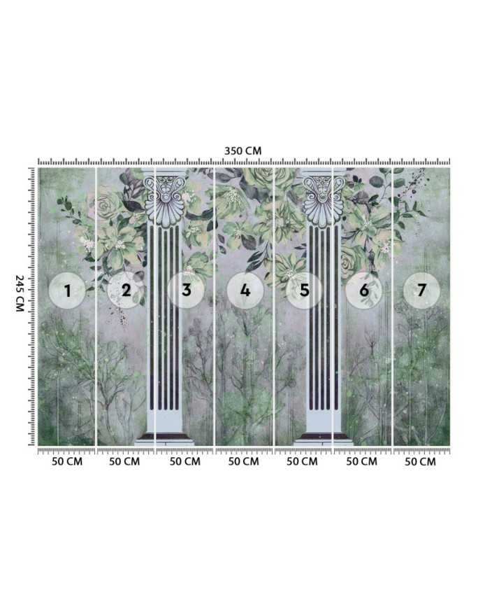 Wall mural for living room - Ancient columns and flowers | FEEBY