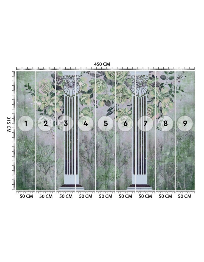 Wall mural for living room - Ancient columns and flowers | FEEBY