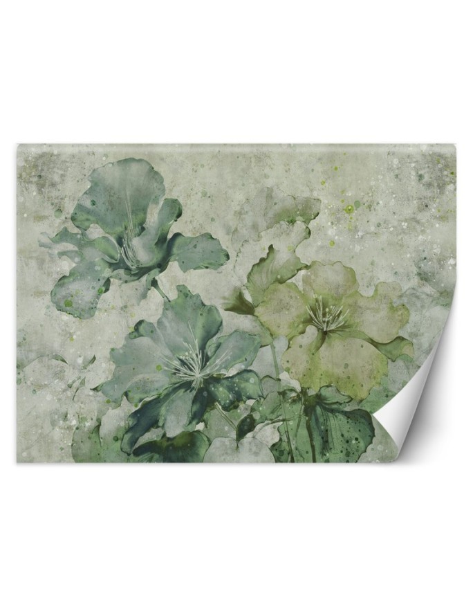 Wall mural for living room - Green flowers watercolor | FEEBY