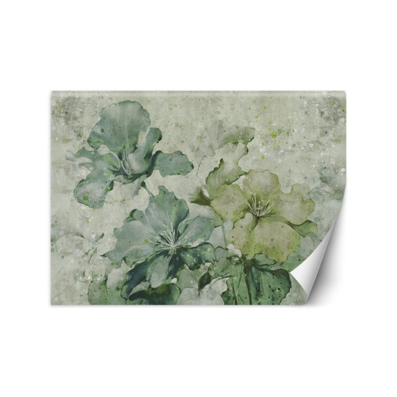 Wall mural for living room - Green flowers watercolor | FEEBY
