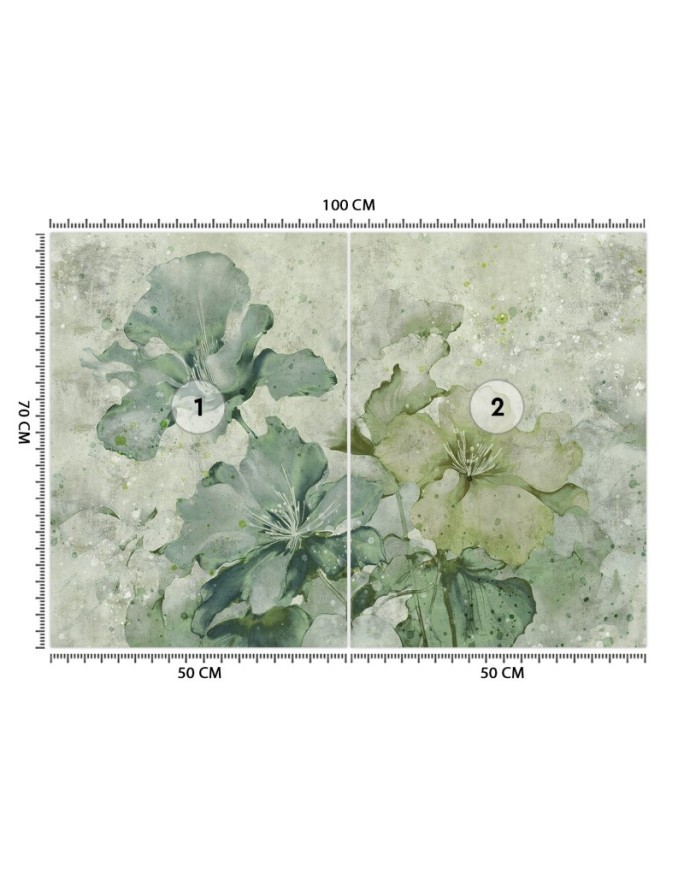 Wall mural for living room - Green flowers watercolor | FEEBY