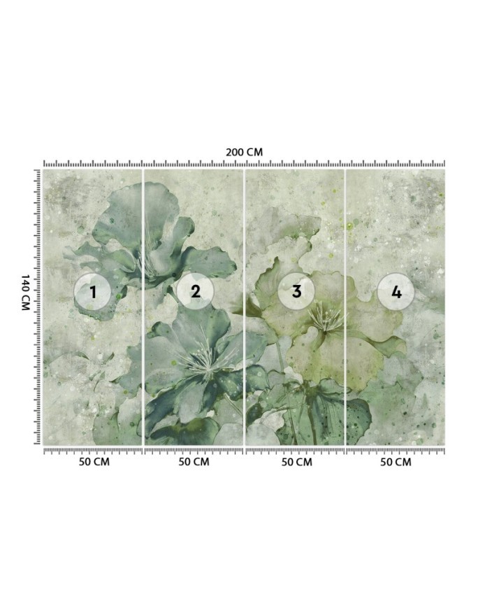 Wall mural for living room - Green flowers watercolor | FEEBY