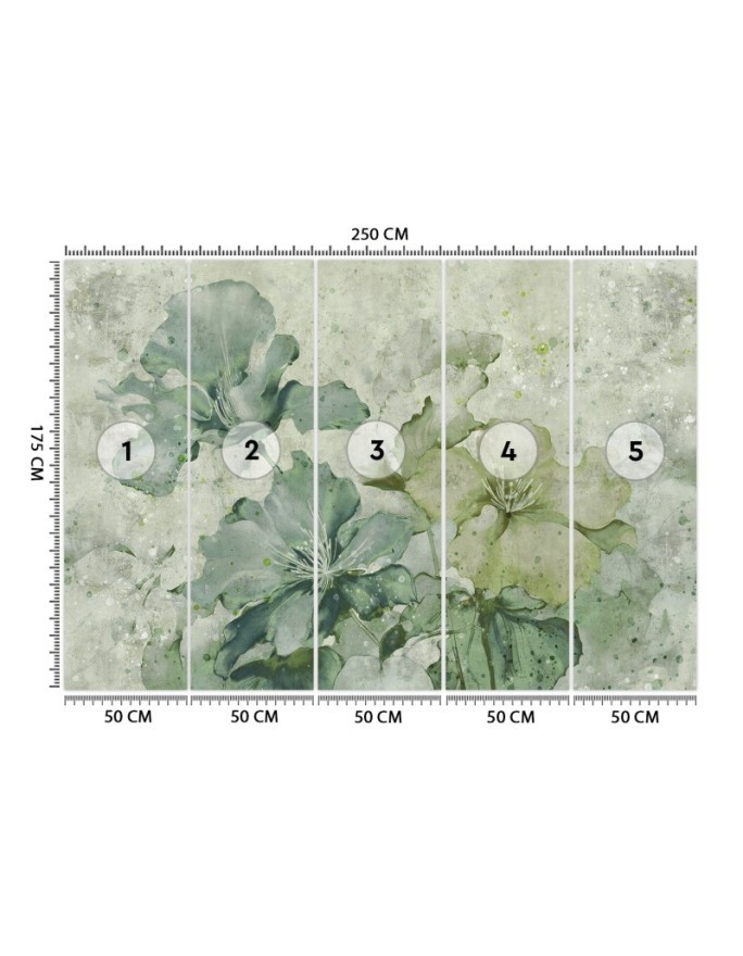 Wall mural for living room - Green flowers watercolor | FEEBY