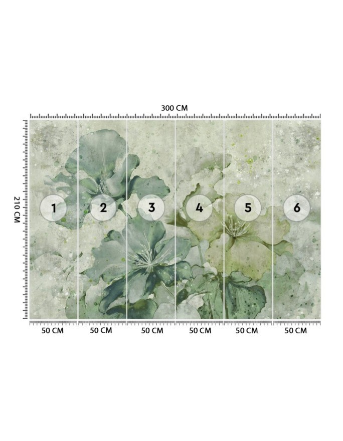 Wall mural for living room - Green flowers watercolor | FEEBY