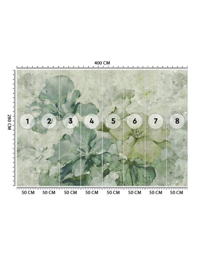 Wall mural for living room - Green flowers watercolor | FEEBY