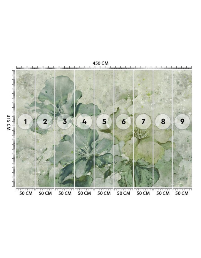 Wall mural for living room - Green flowers watercolor | FEEBY