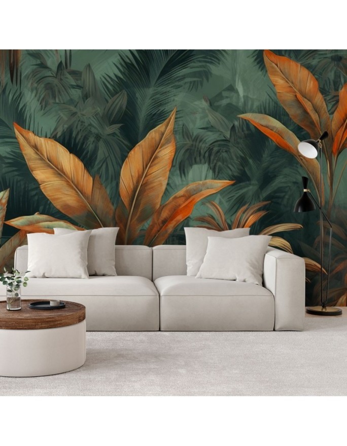 Modern wall mural - Orange tropical leaves | FEEBY