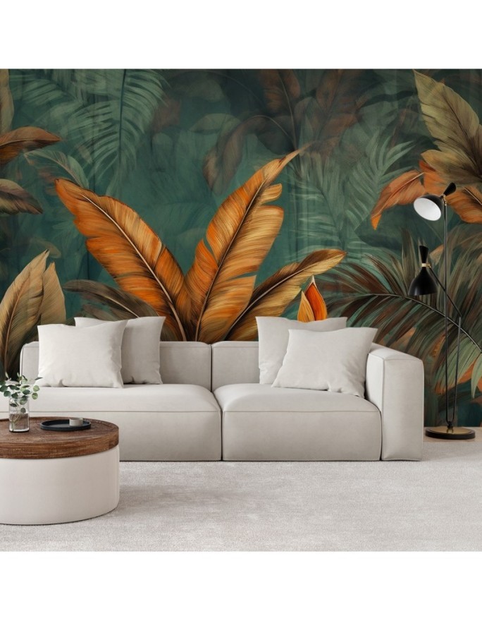 Stylish wallpaper - Photo wallpaper Tropical leaves flowers | FEEBY