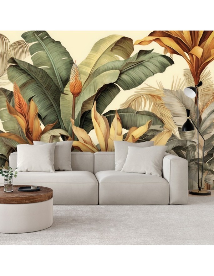 Fashionable wallpaper - Banana leaves in sepia | FEEBY