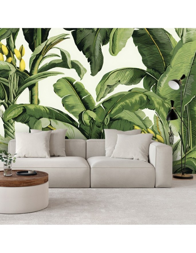 Wall mural for living room - Green banana leaves | FEEBY