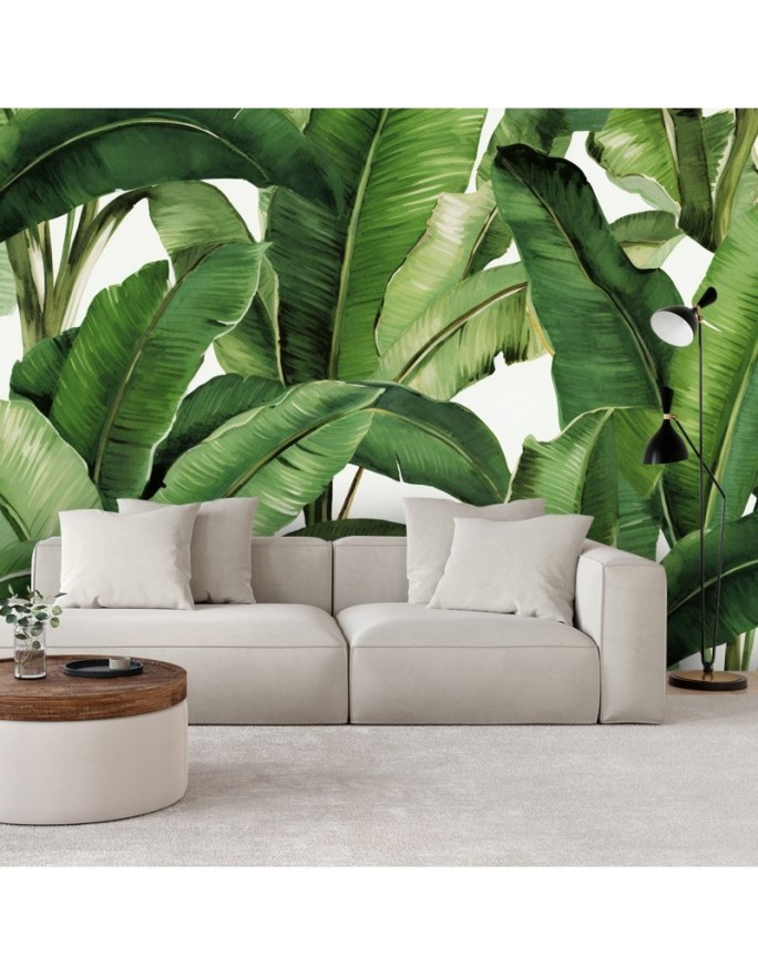 Wall mural for bedroom - Green tropical leaves | FEEBY