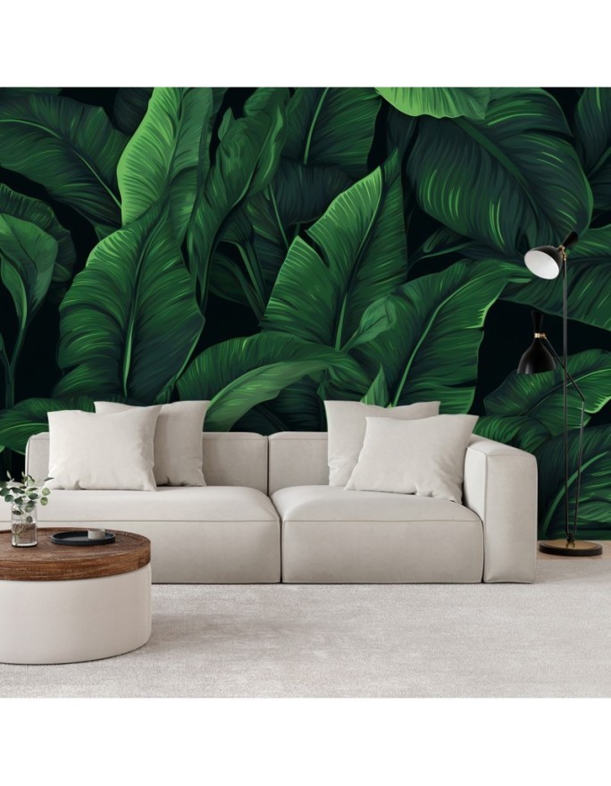 Wallpaper - Exotic leaves in monochrome green | FEEBY