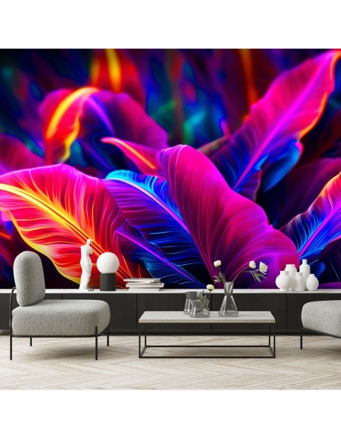 Stylish wallpaper - Neon leaves | FEEBY