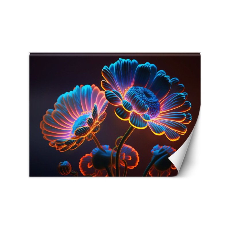 Unique wall mural - Neon flowers | FEEBY