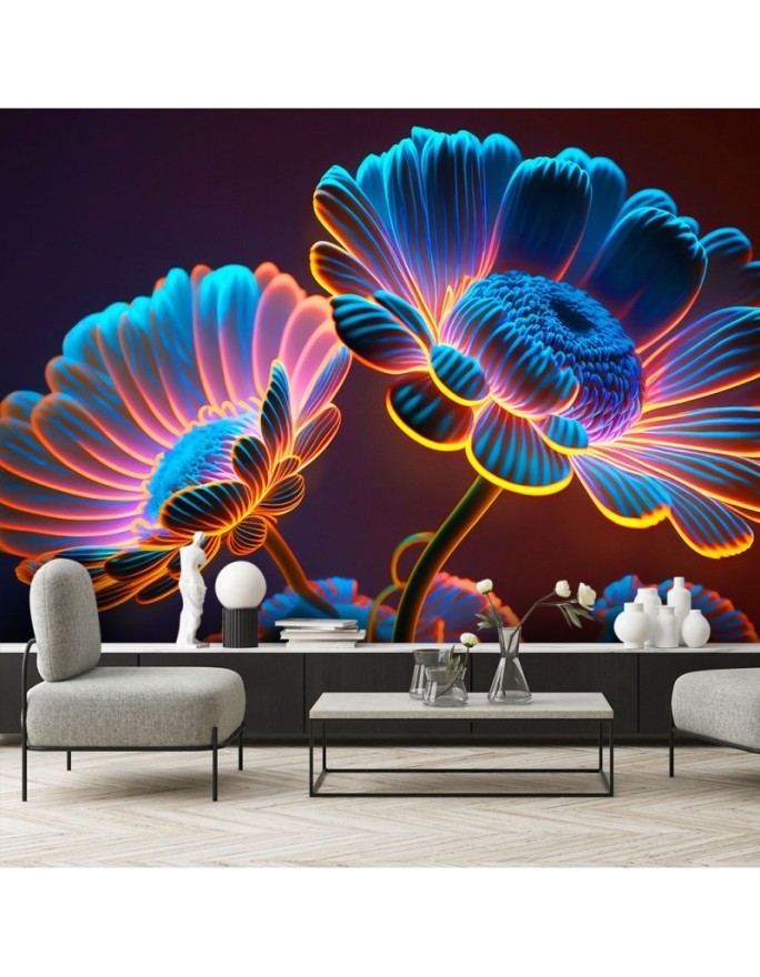 Unique wall mural - Neon flowers | FEEBY