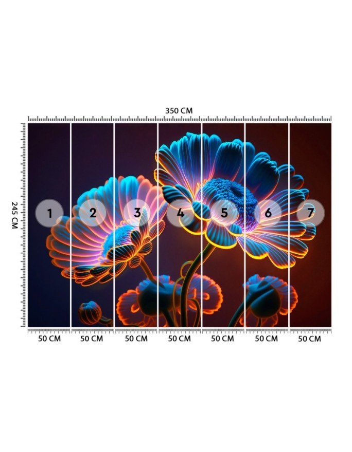 Unique wall mural - Neon flowers | FEEBY