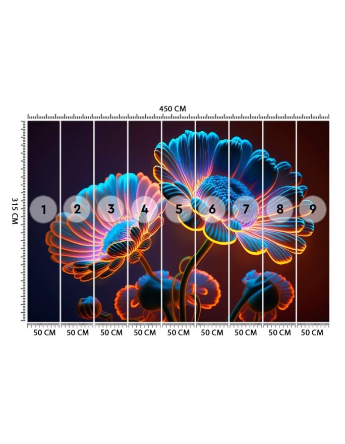 Unique wall mural - Neon flowers | FEEBY