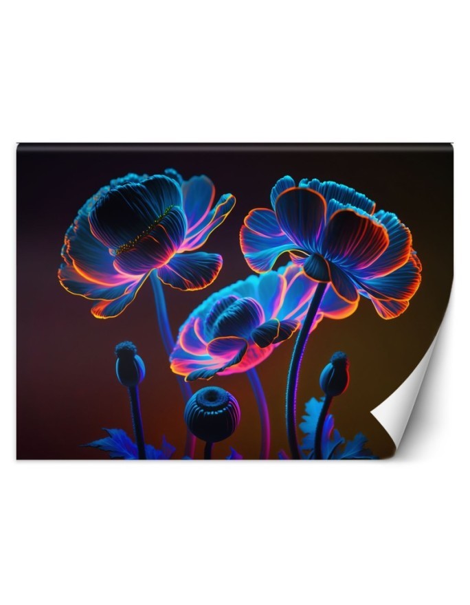 Wall mural for living room - Neon flowers nature | FEEBY