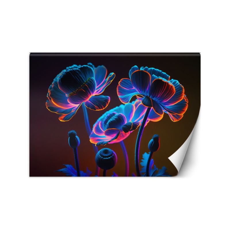 Wall mural for living room - Neon flowers nature | FEEBY