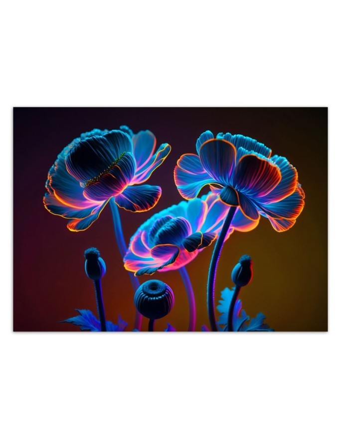 Wall mural for living room - Neon flowers nature | FEEBY
