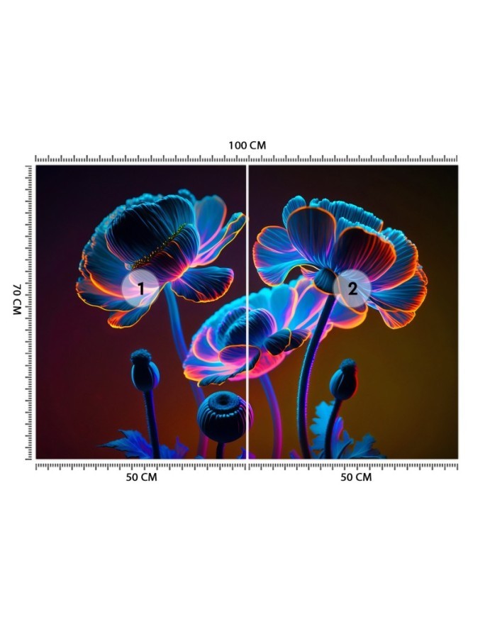 Wall mural for living room - Neon flowers nature | FEEBY